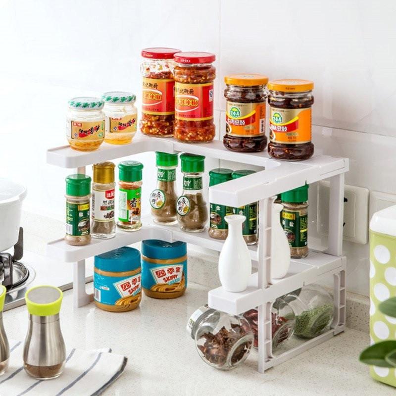 Spice Rack and Stackable Shelf 2 Layers Adjustable Countertop Organizer for Cabinet